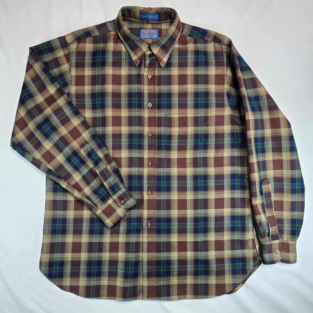 Sir Pendleton Wool Shirt Mens XL Plaid Country Traditionals Made in USA Burgundy